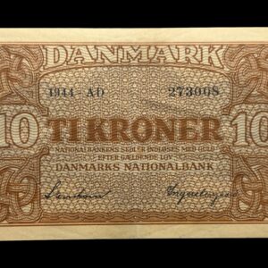 10 kroner 1944 AD, Svendsen/Ingerslevgaard, Nr. 273008, Sieg 120, DOP 129, Pick 36, Kva. 1+-01