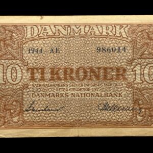 10 kroner 1944 AE Svendsen/Hellerung, Nr. 986014, Sieg 120, DOP 129, Pick 36, Kva. 1-1+