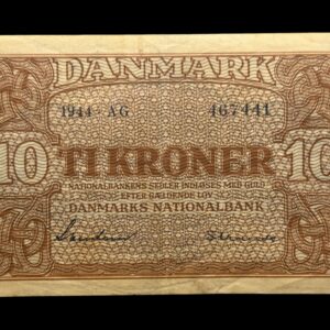 10 kroner 1944 AG, Svendsen/Strande, Nr. 467441, Sieg 120, DOP 129, Pick 36, Kva. 1+