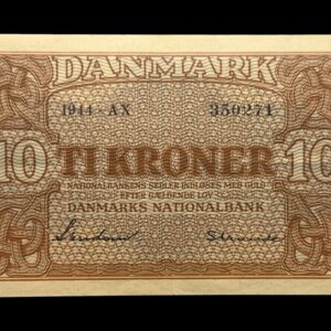 10 kroner 1944 AX, Svendsen/Strande, Nr. 350271, Sieg 120, DOP 129, Pick 36, Kva. 1+-01