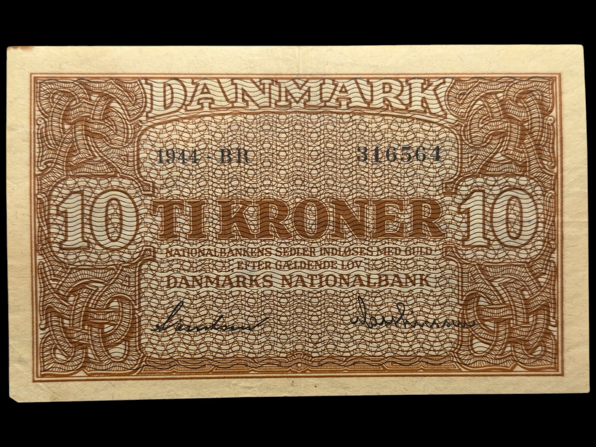 10 kroner 1944 BR, Svendsen/Matthiessen, Nr. 316564, Sieg 120, DOP 129, Pick 36, Kva. 1+