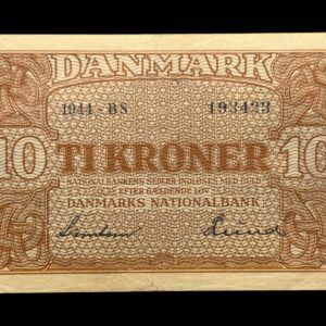 10 kroner 1944 BS, Svendsen/Lund, Nr. 193423, Sieg 120, DOP 129, Pick 36, Kva. 1+