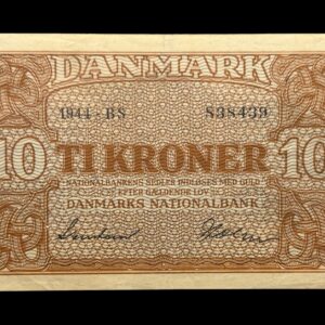 10 kroner 1944 BS, Svendsen/Holm, Nr. 838439, Sieg 120, DOP 129, Pick 36, Kva. 1+