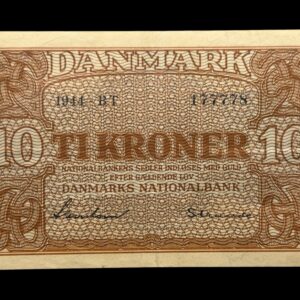 10 kroner 1944 BT, Svendsen/Strande, Nr. 177778, Sieg 120, DOP 129, Pick 36, Kva. 1+