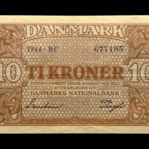 10 kroner 1944 BU, Svendsen/Pugh, Nr. 677195, Sieg 120, DOP 129, Pick 36, Kva. 1+