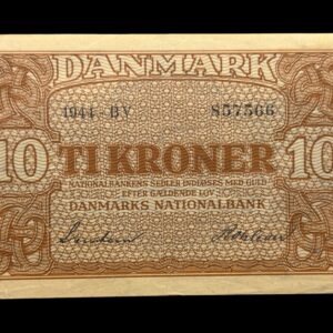 10 kroner 1944 BV, Svendsen/Rohleder, Nr. 857566, Sieg 120, DOP 129, Pick 36, Kva. 1+