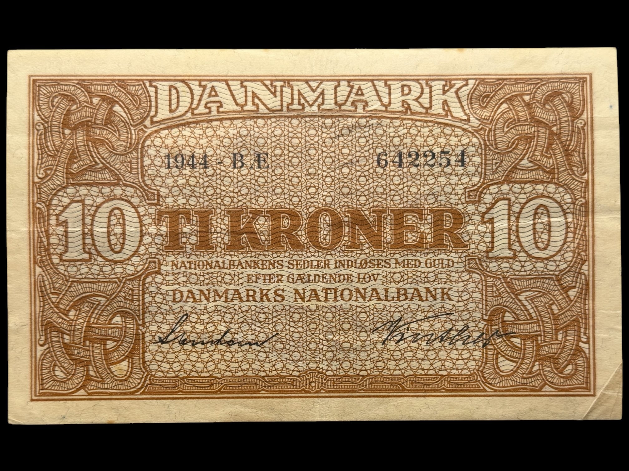 10 kroner 1944 BÆ, Svendsen/Vinther, Nr. 642254, Sieg 120, DOP 129, Pick 36, Kva. 1+