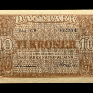 10 kroner 1944 CB, Svendsen/Rohleder, Nr. 062934, Sieg 120, DOP 129, Pick 36, Kva. 1+