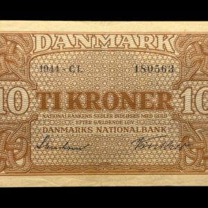 10 kroner 1944 CL, Svendsen/Vinther, Nr. 180563, Sieg 120, DOP 129, Pick 36, Kva. 1+-01