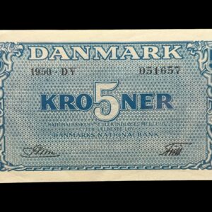 5 kroner 1950 DY, Riim/Friis, Nr. 051657, Sieg 119, DOP 128b, Pick 35b, Kva. 01 “Ukendt underskriftskombination ifølge Sieg”