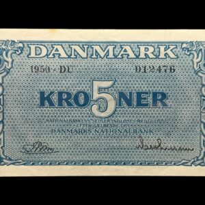 5 kroner 1950 DU, Riim/Matthiasen, Nr. 012476, Sieg 119, DOP 128b, Pick 35b, Kva. 01