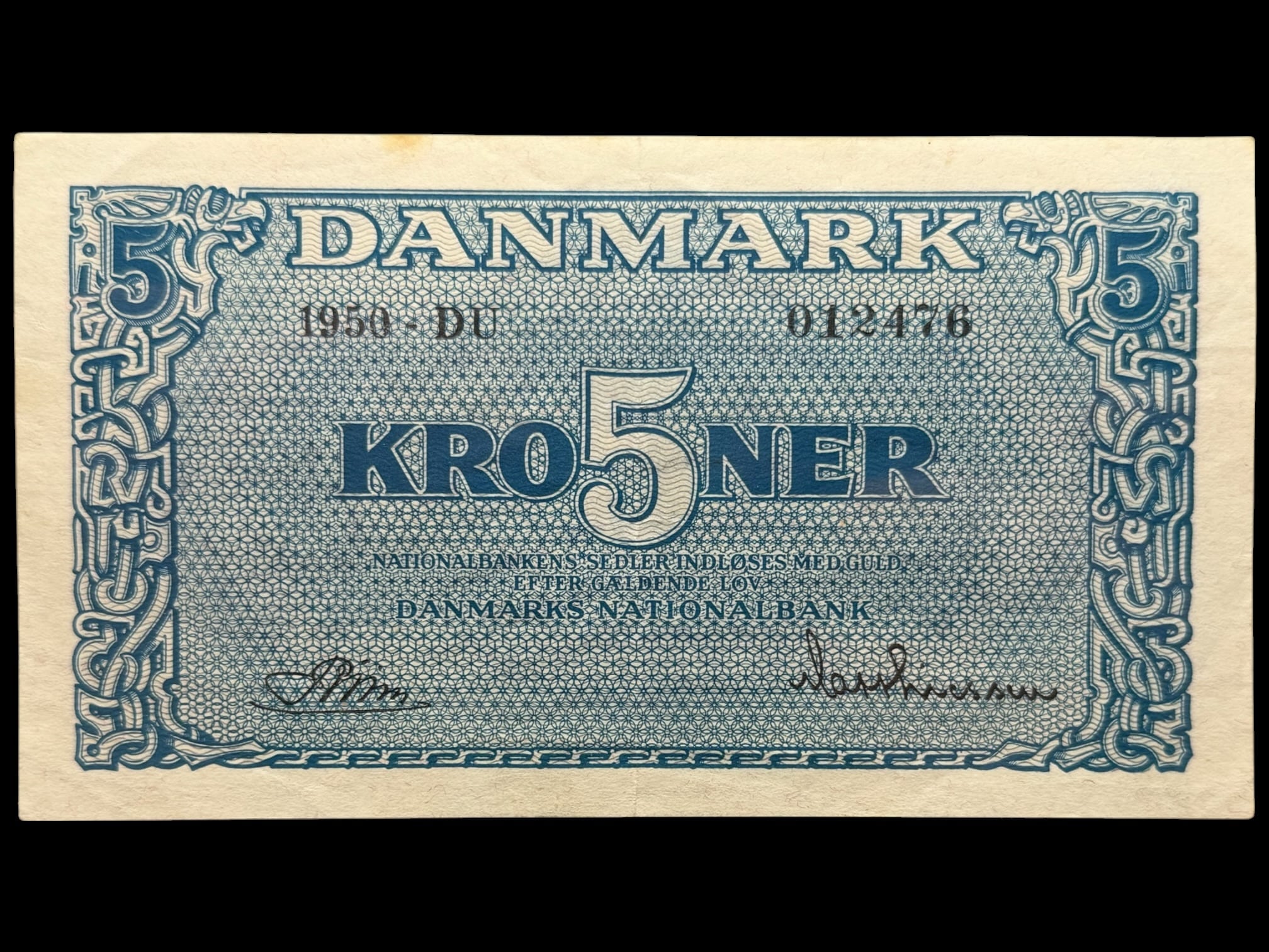 5 kroner 1950 DU, Riim/Matthiasen, Nr. 012476, Sieg 119, DOP 128b, Pick 35b, Kva. 01