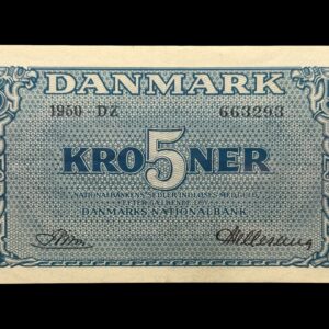 5 kroner 1950 DZ, Riim/Hellerung, Nr. 663293, Sieg 119, DOP 128b, Pick 35b, Kva. 01