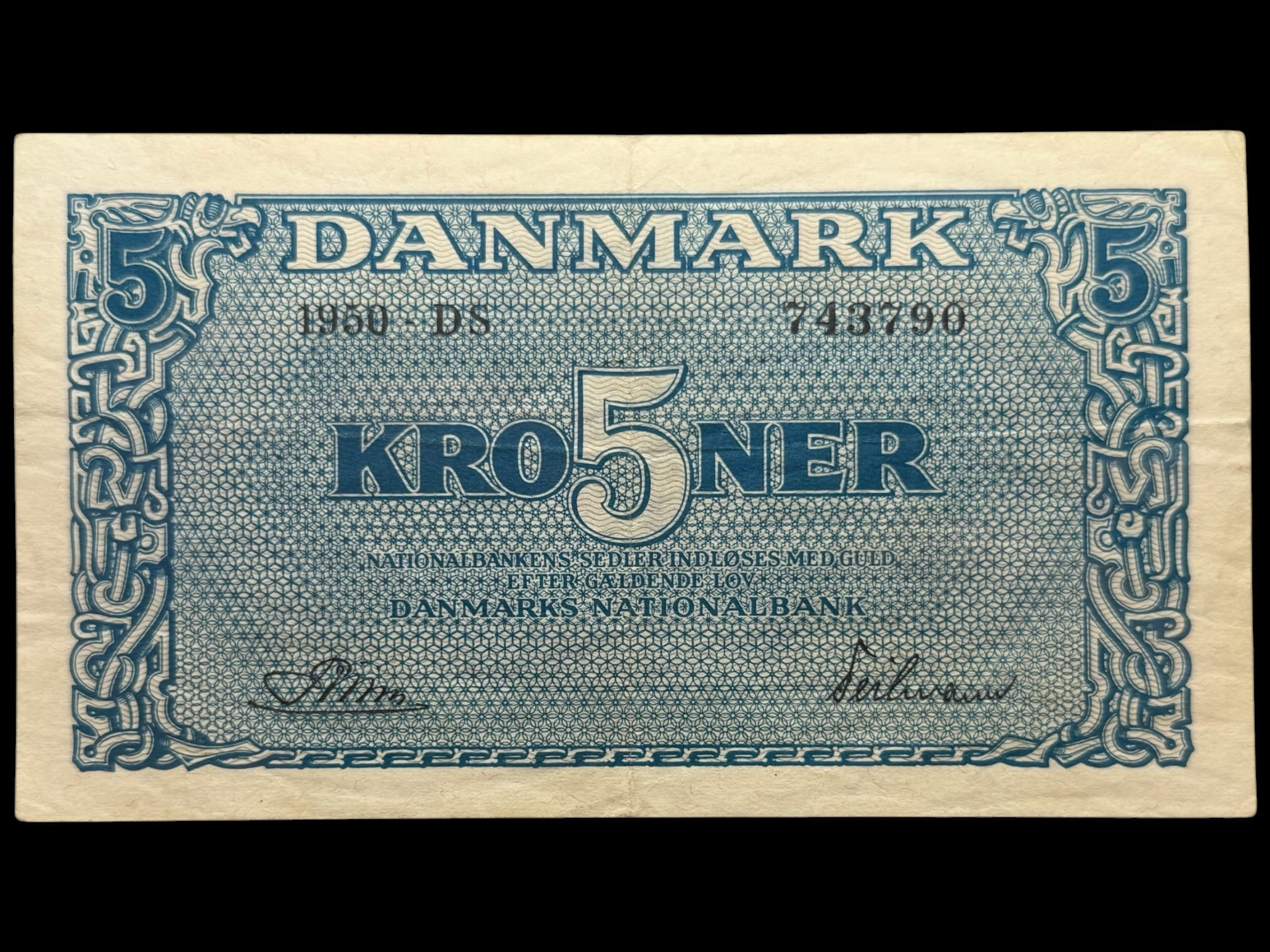 5 kroner 1950 DS, Riim/Teilmann, Nr. 743790, Sieg 119, DOP 128b, Pick 35b, Kva. 1+