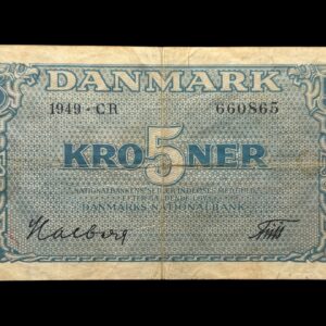 5 kroner 1949 CR, Halberg/Friis, Nr. 660865, Sieg 119, DOP 128b, Pick 35b, Kva. 1-1- “Ukendt underskriftskombination ifølge Sieg”