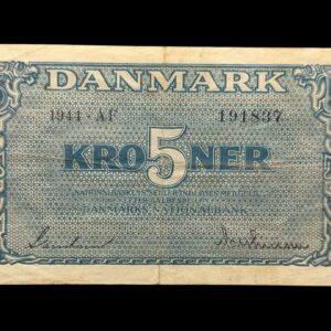 5 kroner 1944 AF, Svendsen/Matthiasen, Nr. 191837, Sieg 119, DOP 128b, Pick 35b, Kva. 1 “Ukendt underskriftskombination ifølge Sieg”