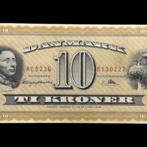 10 kroner 1952 A6, Riim/Haugen Johansen, Nr. 5130222, Sieg 130, DOP 139, Pick 43, Kva. 1+-01