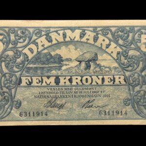 5 kroner 1912, V.Lange/Olsen, Nr. 6311914, Sieg 100, DOP 113, Pick 20, Kva. 1+-01