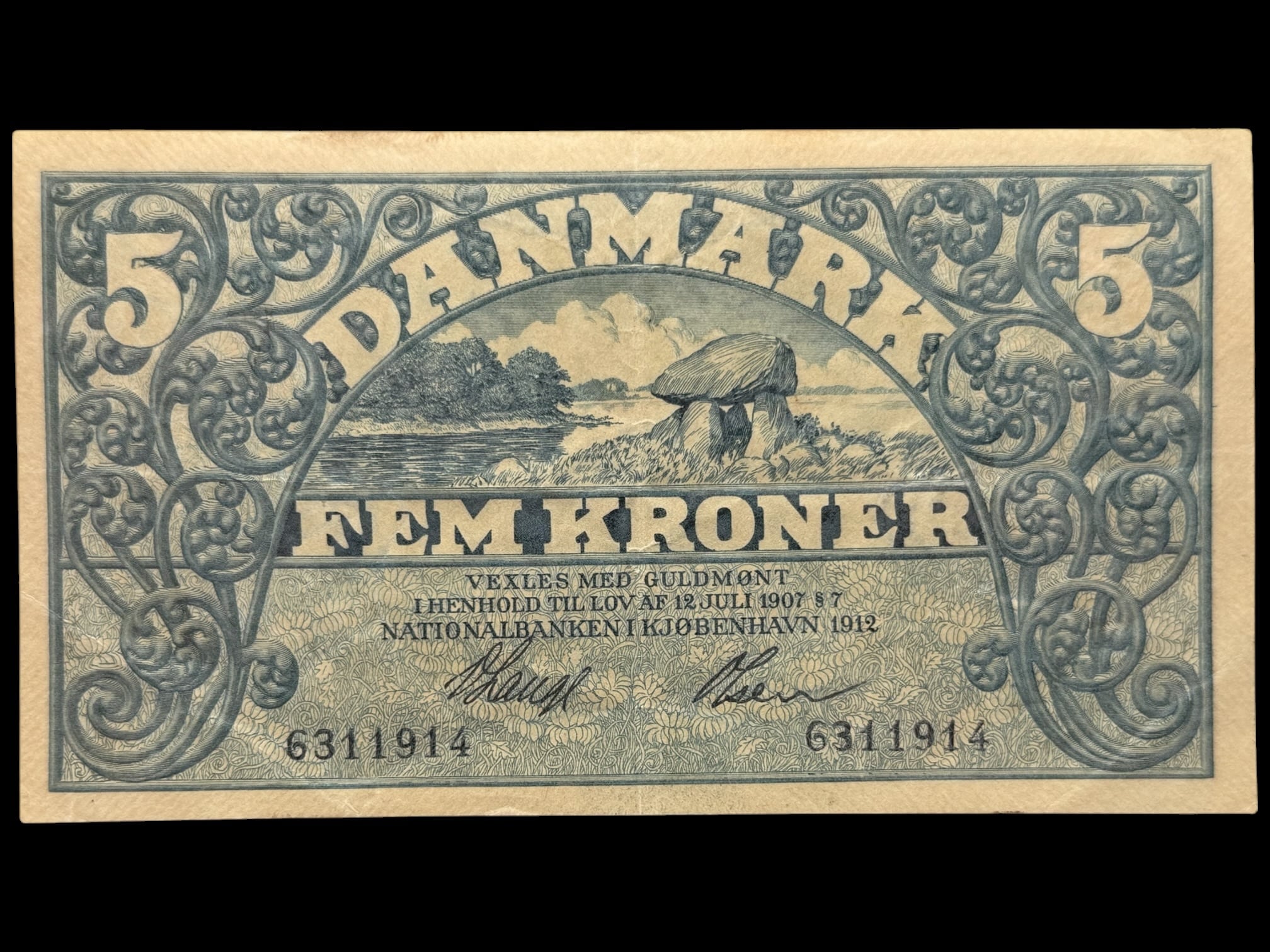 5 kroner 1912, V.Lange/Olsen, Nr. 6311914, Sieg 100, DOP 113, Pick 20, Kva. 1+-01
