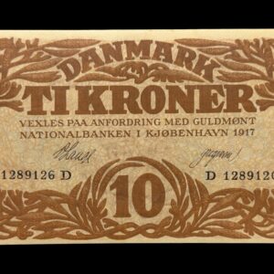 10 kroner 1917 D, V.Lange/Gergersen, Nr. 1289126, Sieg 103, DOP 114, Pick 21, Kva. 0