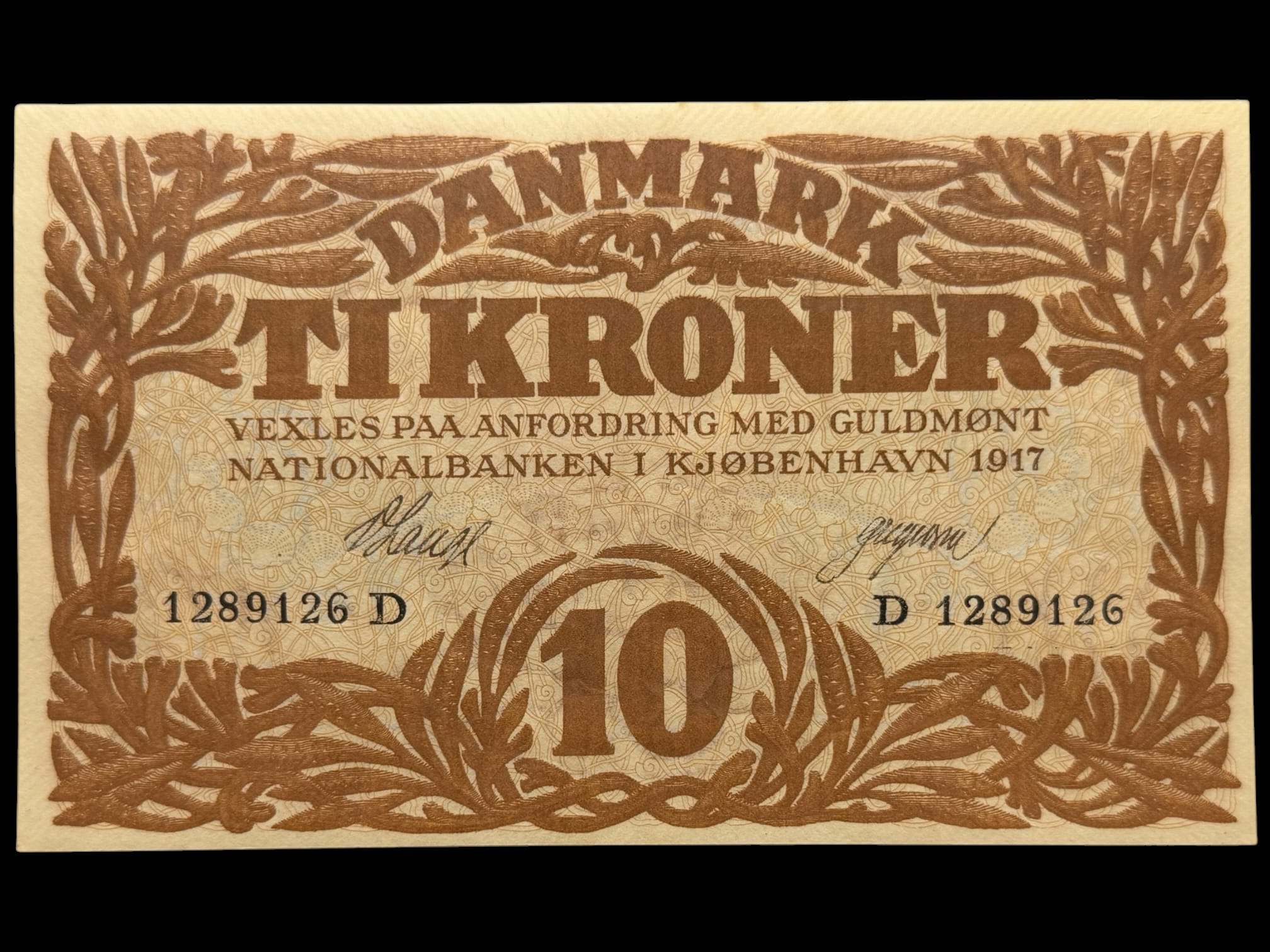 10 kroner 1917 D, V.Lange/Gergersen, Nr. 1289126, Sieg 103, DOP 114, Pick 21, Kva. 0
