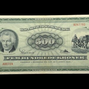 500 kroner 1967 A0, Riim/Sunesen, Nr. 8247793, Sieg 138, DOP 147, Pick 47, Kva. 1-1+