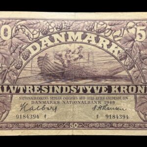 50 kroner 1948 F, Halberg/S. A. Hansen, Nr. 9184394, Sieg 124, DOP 133, Pick 38, Kva. 1