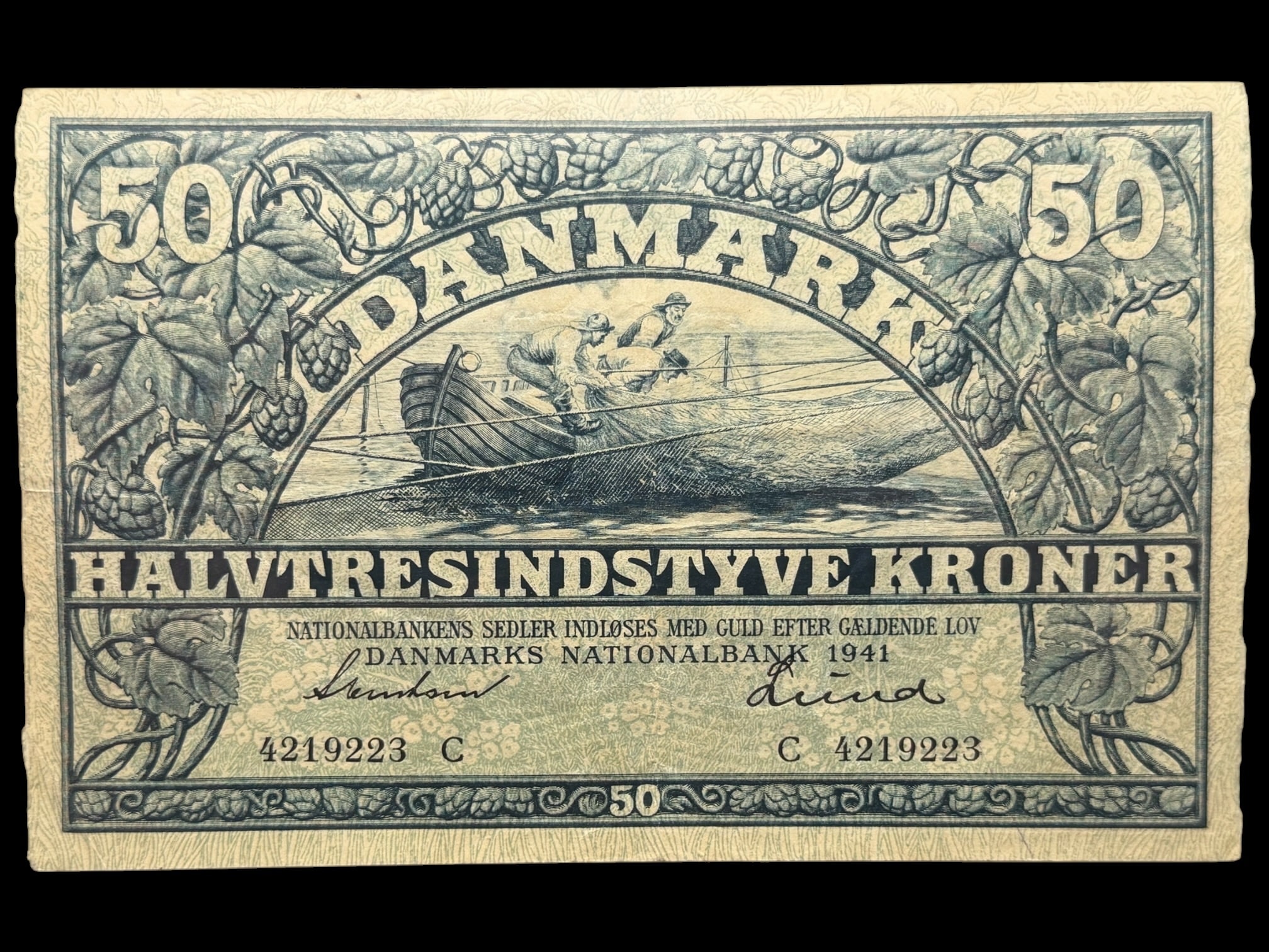 50 kroner 1941 C, Svendsem/Lund, Nr. 4219223, Sieg 108, DOP 125, Pick 32, Kva. 1+