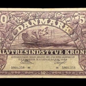 50 kroner 1954 m, Riim/Pugh, Nr. 5904358, Sieg 124, DOP 133, Pick 38, Kva. 1