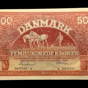 500 kroner 1944 d, Svendsen/Holm, Nr. 0037515, Sieg 127, DOP 136, Pick 41, Kva. 0-01