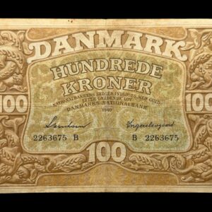 100 kroner 1940 B, Svendsen/Ingerslevgaard, Nr. 2263675, Sieg 111, DOP 126, Pick 33, Kva. 1-1- lille centerhul