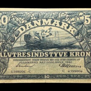50 kroner 1942 C, Svendsen/Hellerung, Nr. 6398006, Sieg 108, DOP 125, Pick 32, Kva. 1-1+