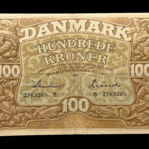 100 kroner 1940 B, Svendsen/Lund, Nr. 2763265, Sieg 111, DOP 126, Pick 33, Kva. 1