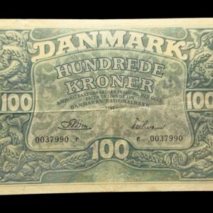 100 kroner 1957 r, Riim/Teilmann, Nr. 0037990, Sieg 126, DOP 135, Pick 39, Kva. 1-1+