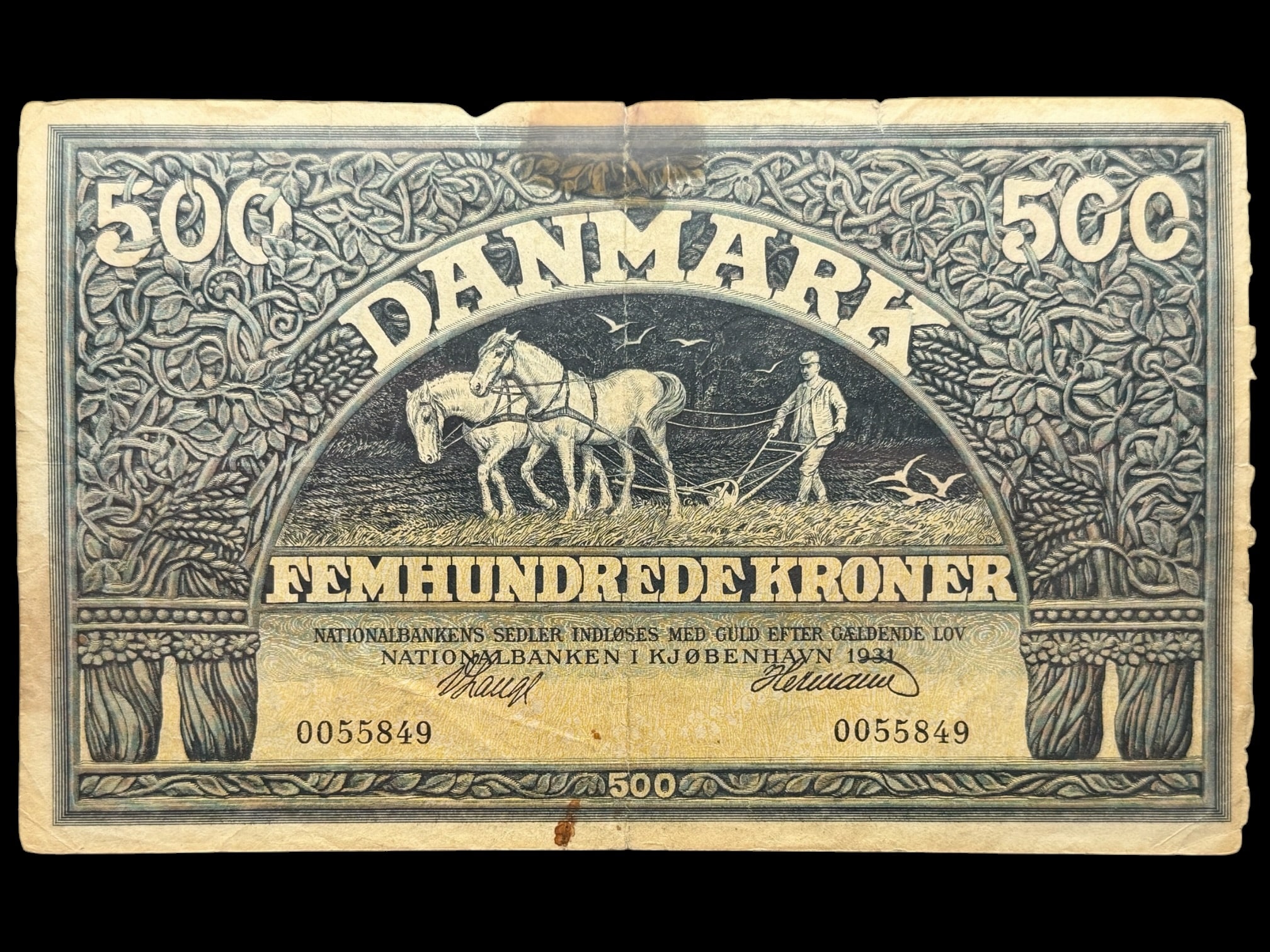 500 kroner 1931, V.Lange/Hemann, Nr. 0055849, Sieg 113, DOP 122, Pick 29, Kva. 1-