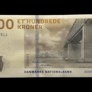 100 kroner 2009 A0, Lars G. Sørensen/Nils Bernstein, Nr. 00019H-J, Sieg 157, Pick 66, Kva. 0 "Lavt nr." Modelfoto