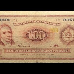 100 kroner 1965 B2, Riim/Sunesen, Nr. 0215521, Sieg 137, DOP 146, Pick 46, Kva. 1