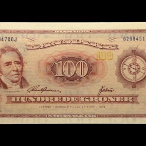100 kroner 1970 B4 0J, Valuer/Svend Andersen, Nr. 6268451, Sieg 137, DOP 146, Pick 46, Kva. 01