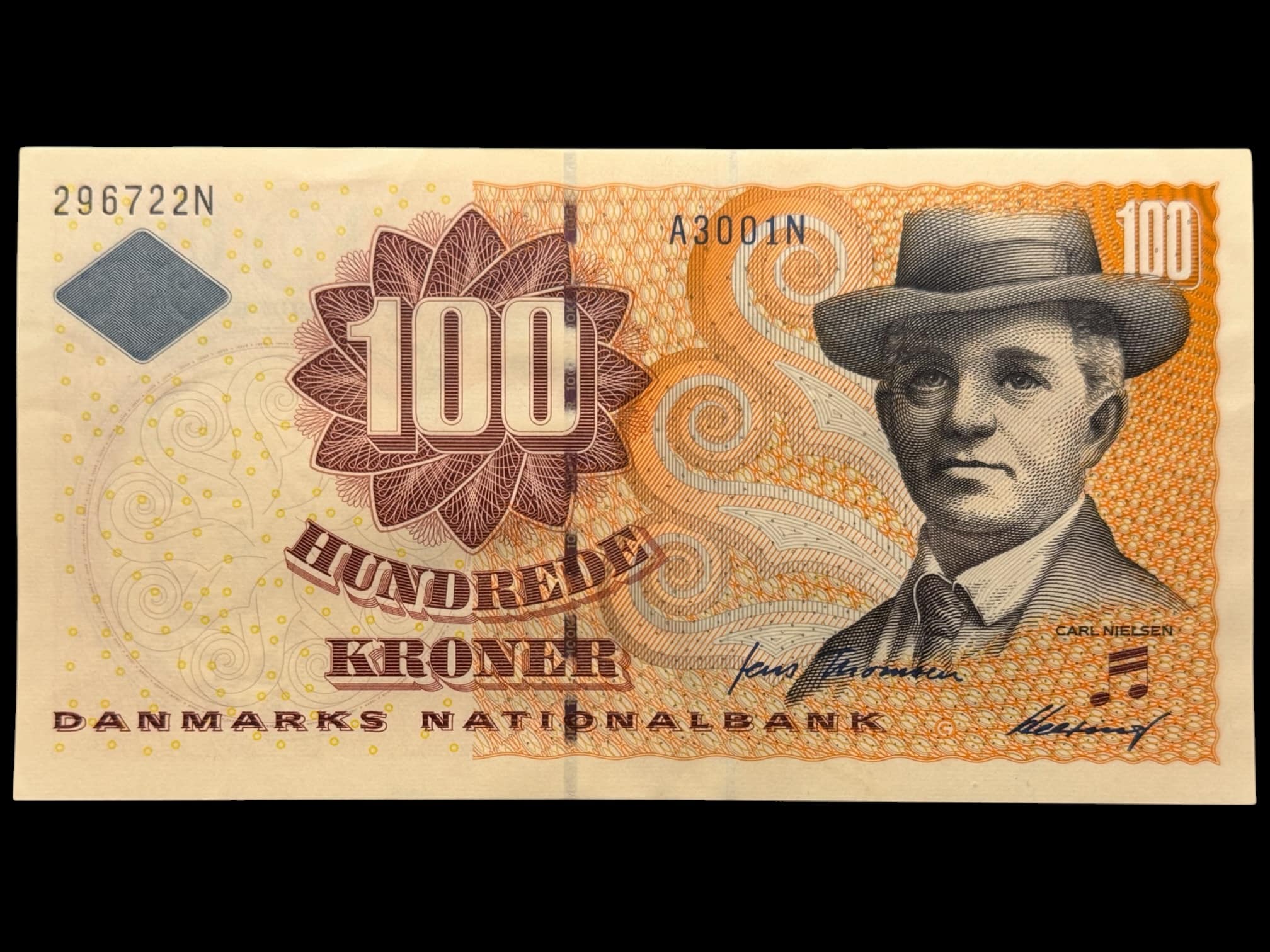 100 kroner 2000 A3, Heering/Jens Thomsen, Nr. 296722N, Sieg 147, DOP 156, Pick 56, Kva. 0
