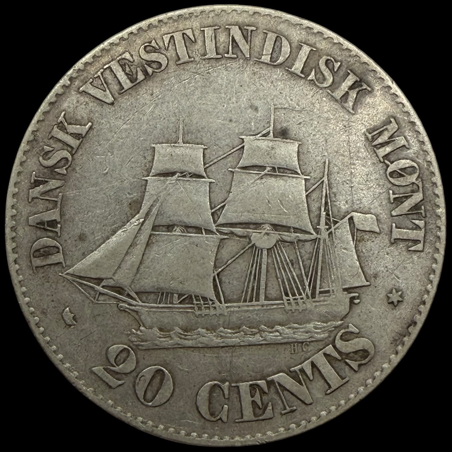 Dansk Vestindien, 20 cents 1862, Fre.VII, Sieg 19, Hede 19, KM 67, Kva. 1-1+ - Image 2