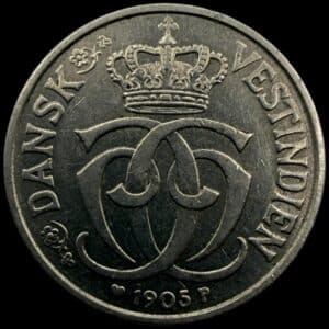 Dansk Vestindien, 25 bit / 5 cents 1905, Chr.IX, Sieg 27, Hede 34, KM 77, Kva. 1+-01