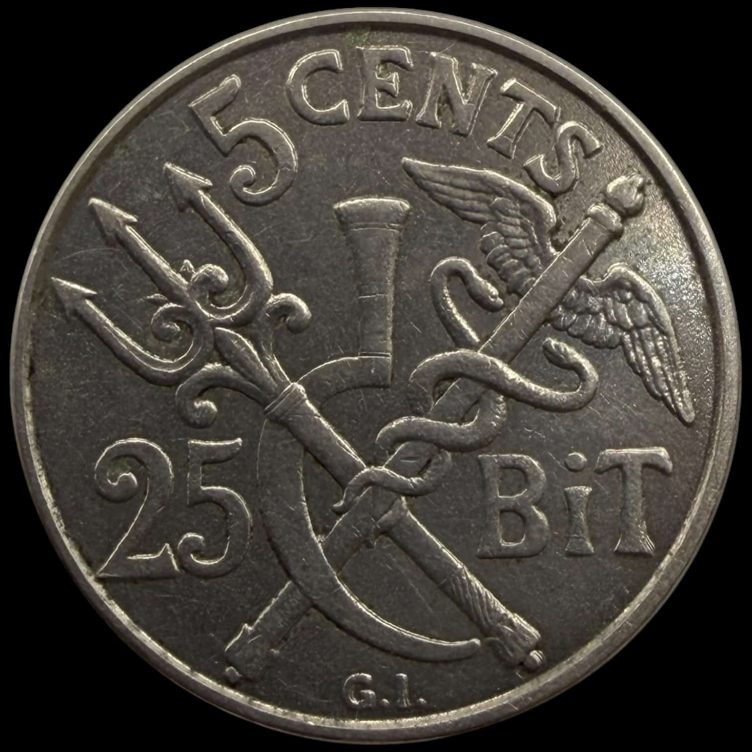 Dansk Vestindien, 25 bit / 5 cents 1905, Chr.IX, Sieg 27, Hede 34, KM 77, Kva. 1+-01 - Image 2