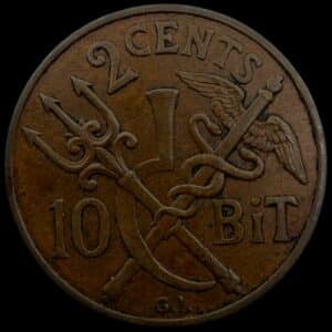Dansk Vestindien, 10 bit / 2 cents 1905, Chr.IX, Sieg 26, Hede 35, KM 76, Kva. 1+-01
