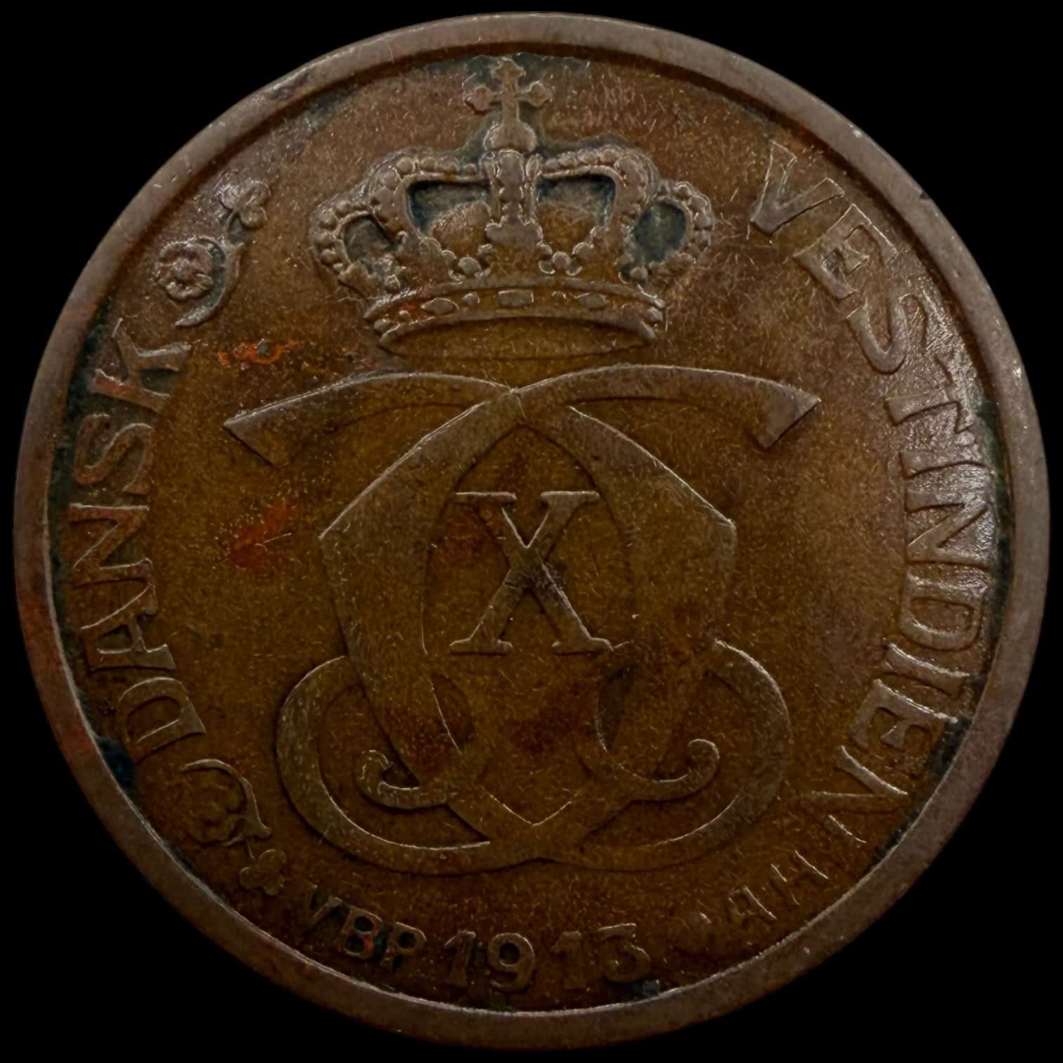 Dansk Vestindien, 5 bit / 1 cent 1913, Chr.X, Sieg 35, Hede 40, KM 83, Kva. 1+
