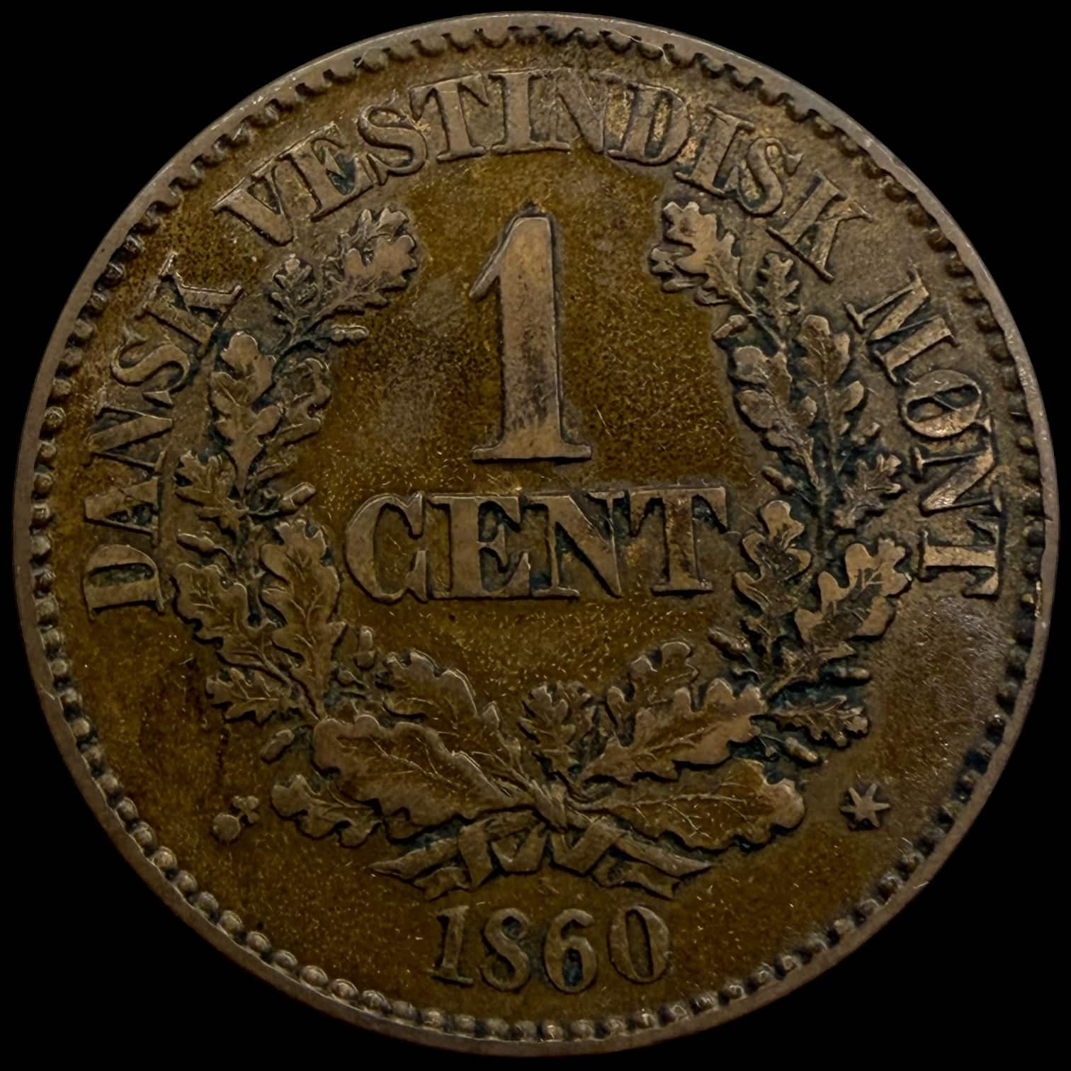 Dansk Vestindien, 1 cent 1860, Fre.VII, Sieg 15, Hede 23, KM 63, Kva. 1+