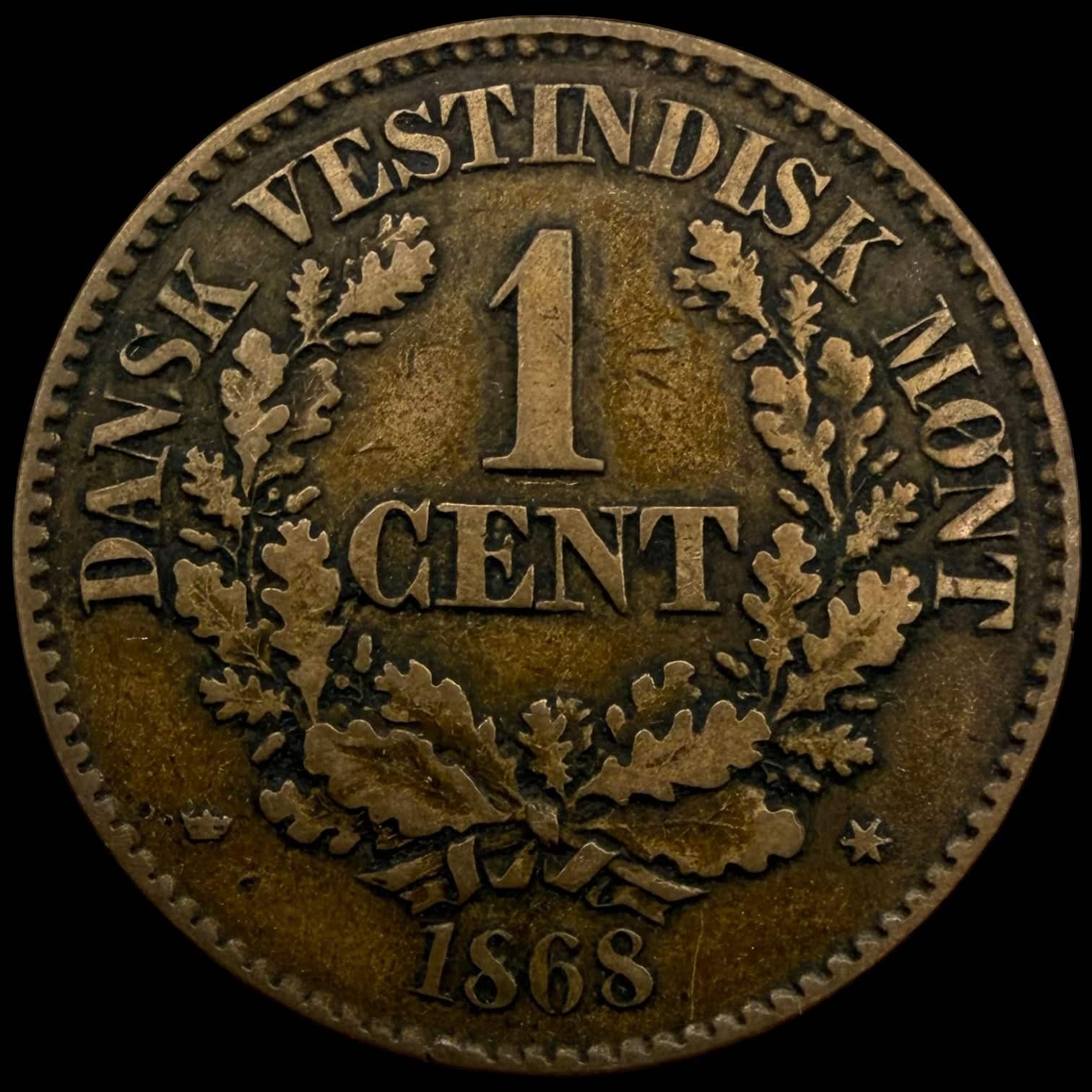 Dansk Vestindien, 1 cent 1868, Chr.IX, Sieg 20, Hede 28, KM 68, Kva. 1