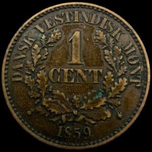 Dansk Vestindien, 1 cent 1859, Fre.VII, Sieg 15, Hede 23, KM 63, Kva. 1+