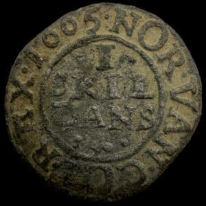 1665, 1 skilling, Fre.III, Sieg 11.2, Hede 135B, Kva. 1+ svag korr.