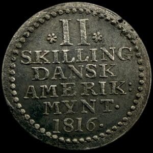 Dansk Vestindien, 2 skilling 1816, Sieg 11.1, Hede 12, KM 13 Kva. 01